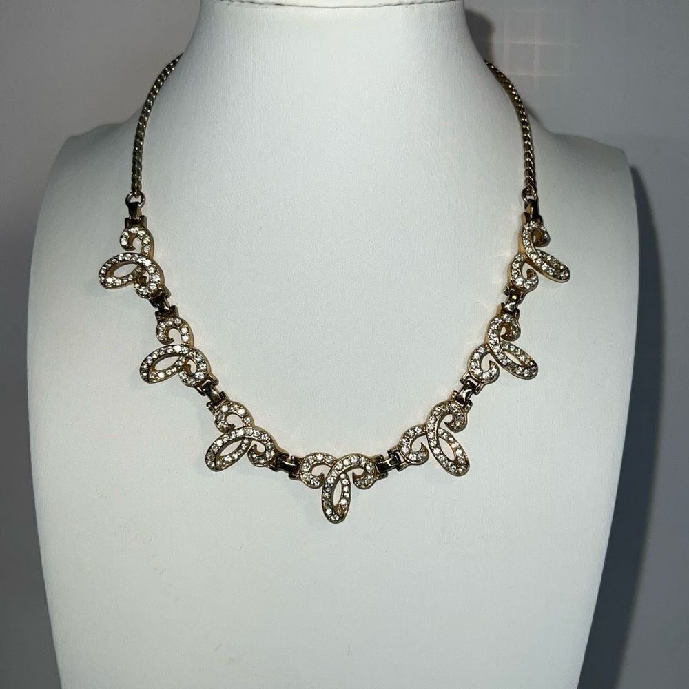Vintage Lustern Louis Stern Gold Rhinestone Collar Necklace Gold Tone Serpentine